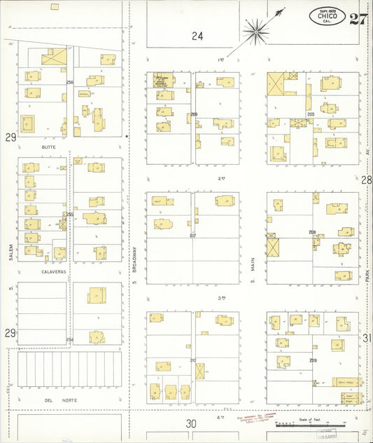 Sanborn Fire Insurance Map from Chico, Butte County, California (1909), Sheet #0027 - Historic Sanborn Fire Insurance Map Print, vintage old map wall art, antique decor, genealogy gift, California California map