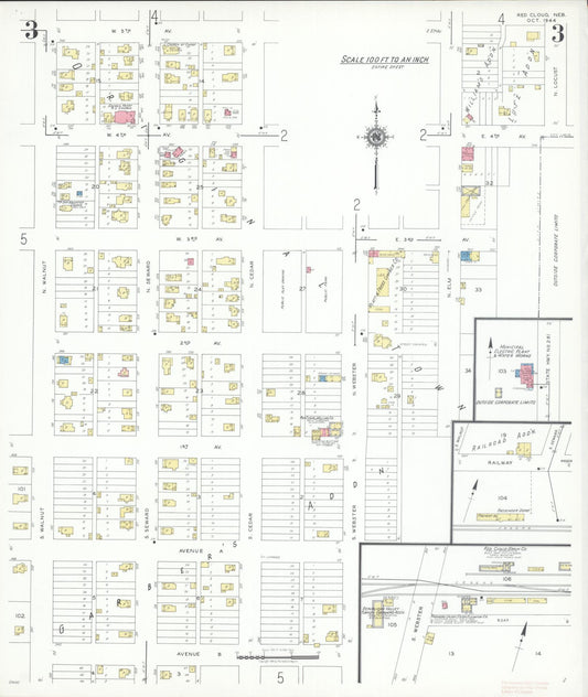 Sanborn Fire Insurance Map from Red Cloud, Webster County, Nebraska (1944), Sheet #0003 - Historic Sanborn Fire Insurance Map Print, vintage old map wall art, antique decor, genealogy gift, Nebraska Nebraska map