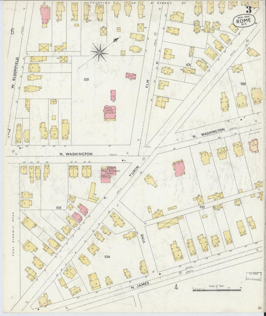 Sanborn Fire Insurance Map from Rome, Oneida County, New York (1904), Sheet #0003 - Historic Sanborn Fire Insurance Map Print, vintage old map wall art, antique decor, genealogy gift, New York New York map