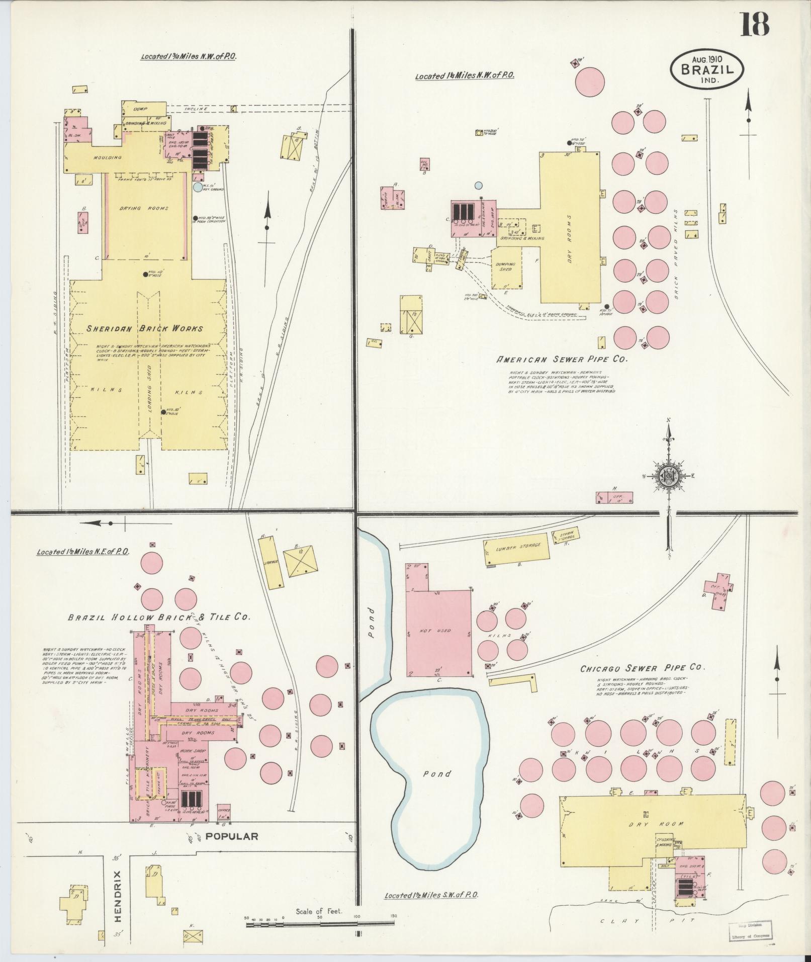 Sanborn Fire Insurance Map from Brazil, Clay County, Indiana (1910), Sheet #0018 - Historic Sanborn Fire Insurance Map Print, vintage old map wall art, antique decor, genealogy gift, Indiana Indiana map