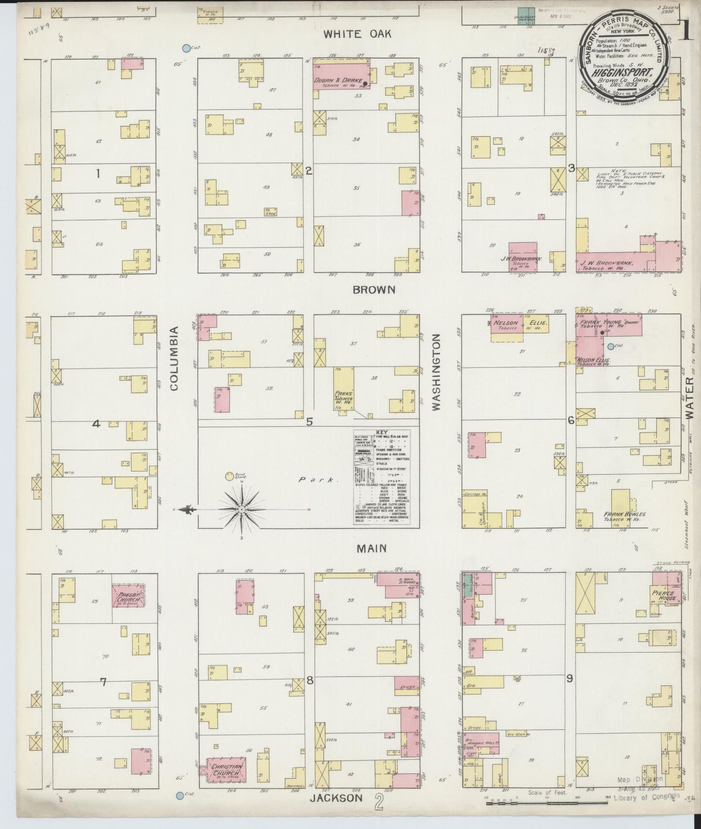Sanborn Fire Insurance Map from Higginsport, Brown County, Ohio (1892), Sheet #0001 - Historic Sanborn Fire Insurance Map Print, vintage old map wall art, antique decor, genealogy gift, Ohio Ohio map