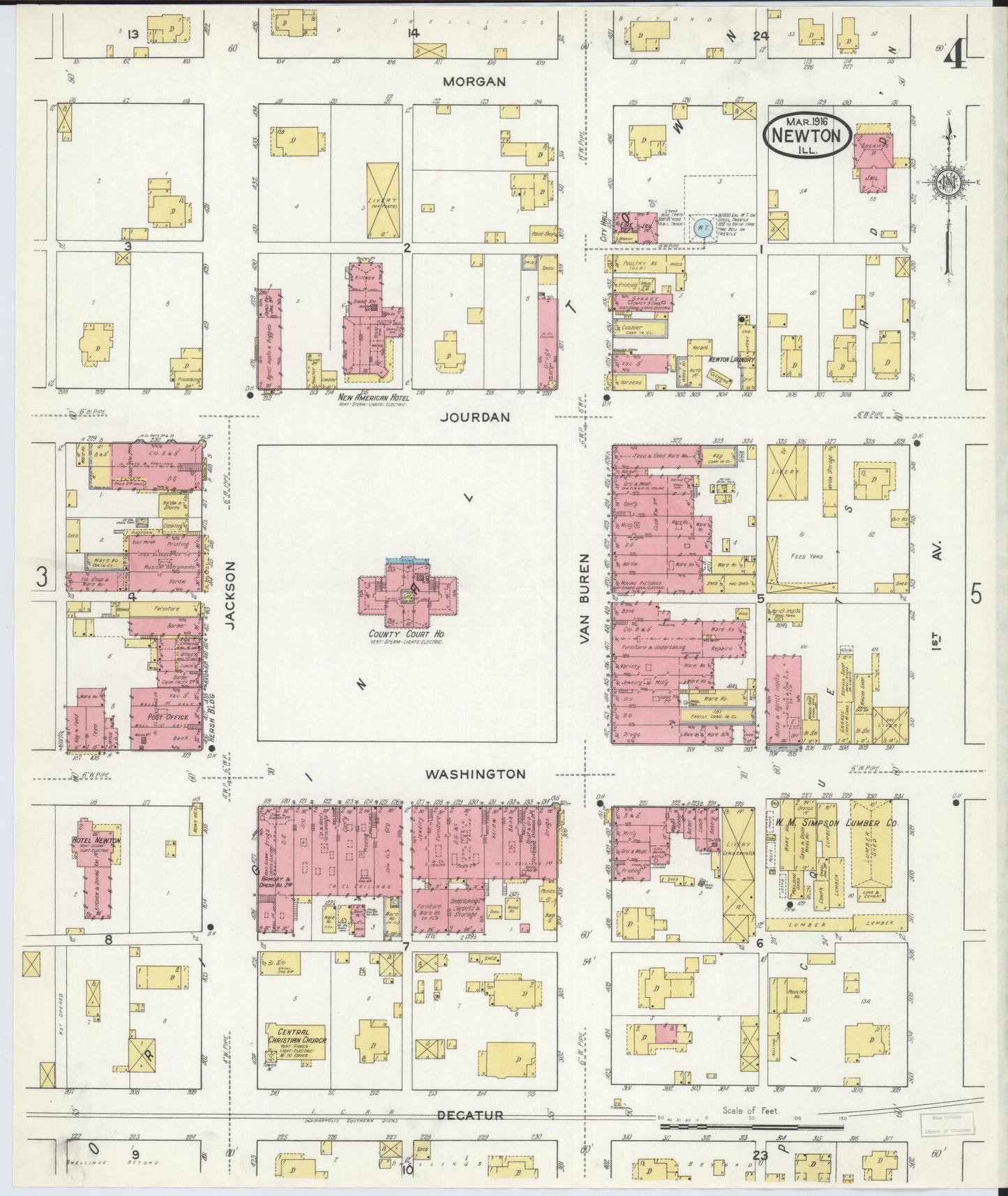 Sanborn Fire Insurance Map from Newton, Jasper County, Illinois (1916), Sheet #0004 - Complete Map Set gallery image, historic Sanborn map, vintage wall art, Illinois Illinois
