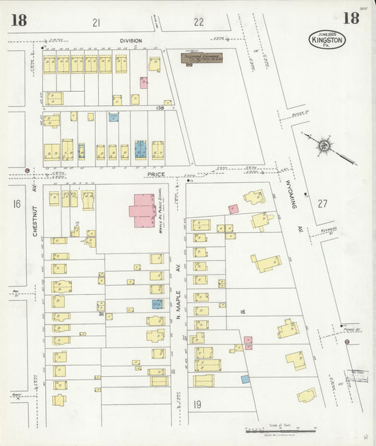 Sanborn Fire Insurance Map from Kingston, Luzerne County, Pennsylvania (1925), Sheet #0018 - Historic Sanborn Fire Insurance Map Print, vintage old map wall art, antique decor, genealogy gift, Pennsylvania Pennsylvania map