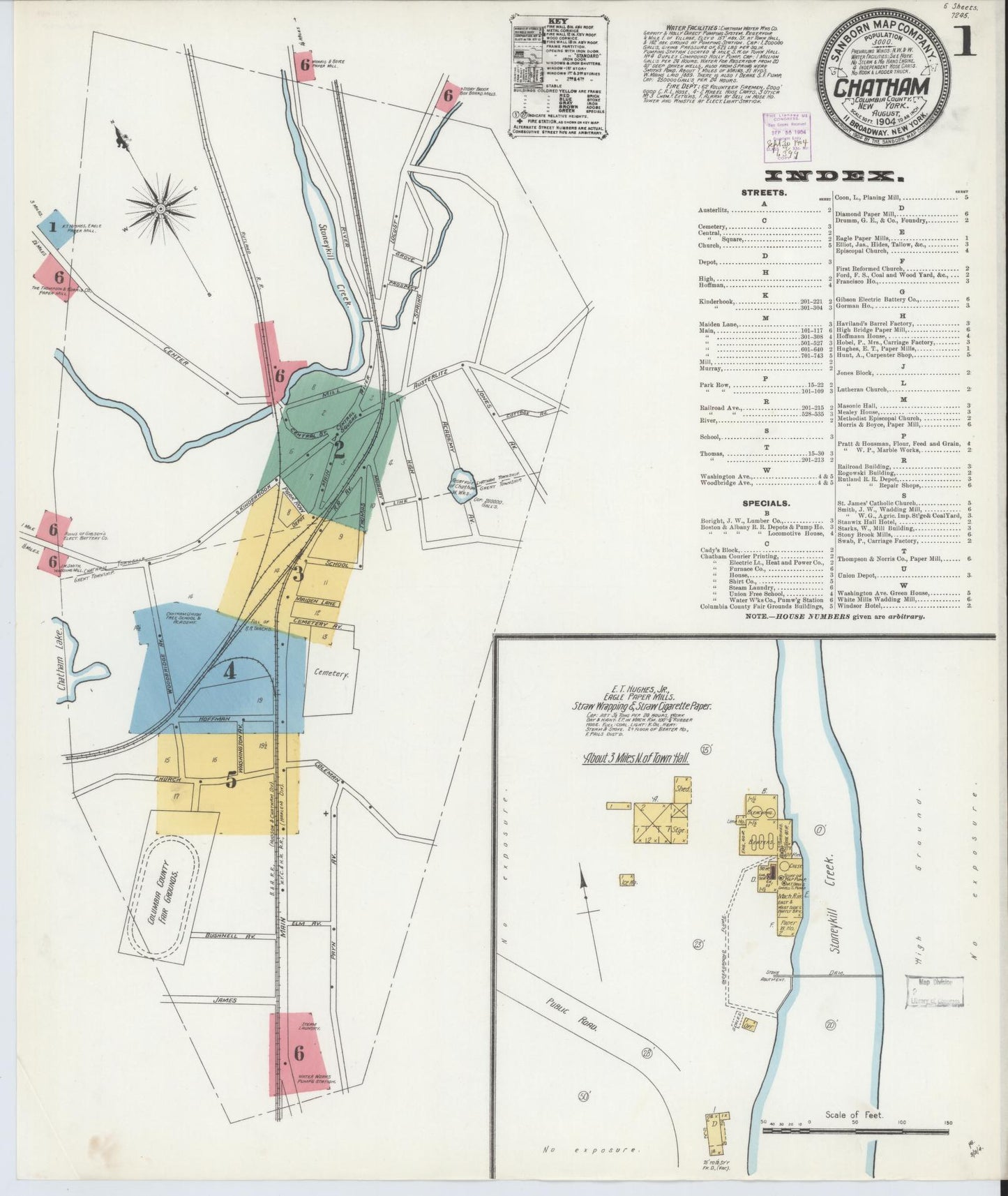 Sanborn Fire Insurance Map from Chatham, Columbia County, New York (1904), Sheet #0001 - Complete Map Set gallery image, historic Sanborn map, vintage wall art, New York New York