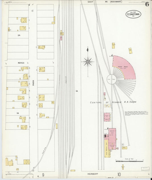 Sanborn Fire Insurance Map from Cedartown, Polk County, Georgia (1908), Sheet #0006 - Historic Sanborn Fire Insurance Map Print, vintage old map wall art, antique decor, genealogy gift, Georgia Georgia map