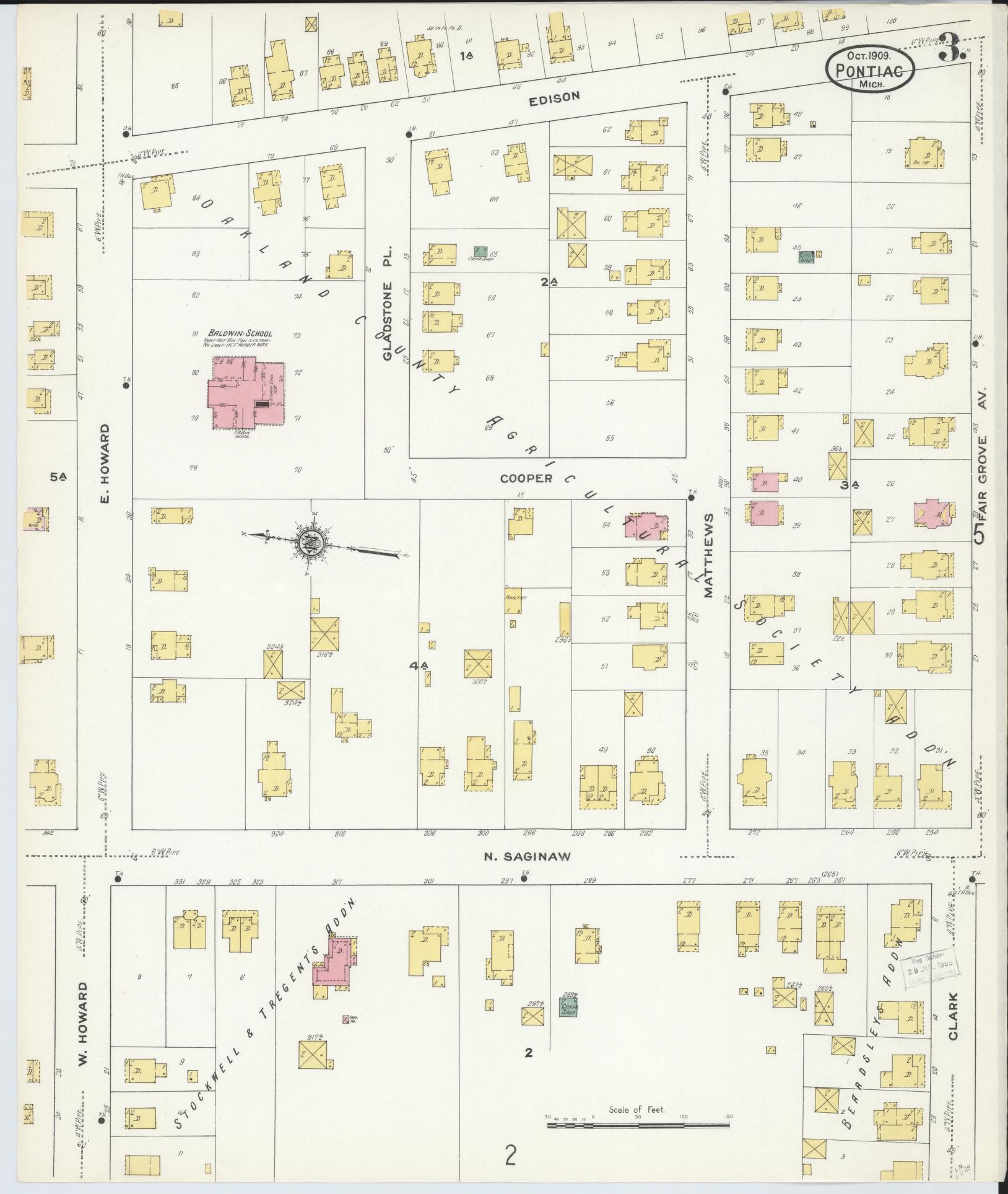 Sanborn Fire Insurance Map from Pontiac, Oakland County, Michigan (1909), Sheet #0003 - Complete Map Set gallery image, historic Sanborn map, vintage wall art, Michigan Michigan