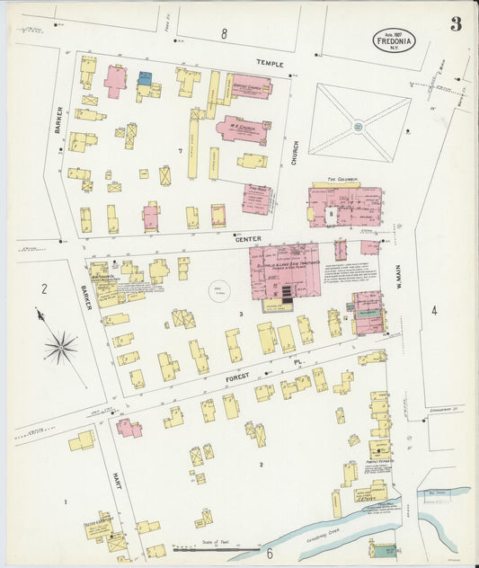 Sanborn Fire Insurance Map from Fredonia, Chautauqua County, New York (1907), Sheet #0003 - Historic Sanborn Fire Insurance Map Print, vintage old map wall art, antique decor, genealogy gift, New York New York map