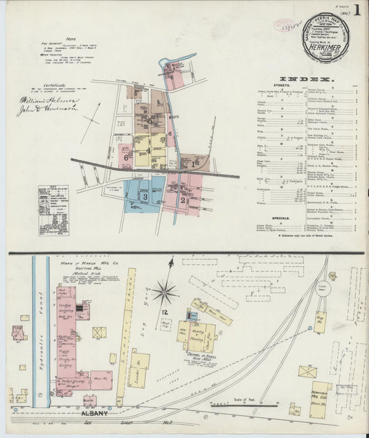 Sanborn Fire Insurance Map from Herkimer, Herkimer County, New York (1890), Sheet #0001 - Historic Sanborn Fire Insurance Map Print, vintage old map wall art, antique decor, genealogy gift, New York New York map