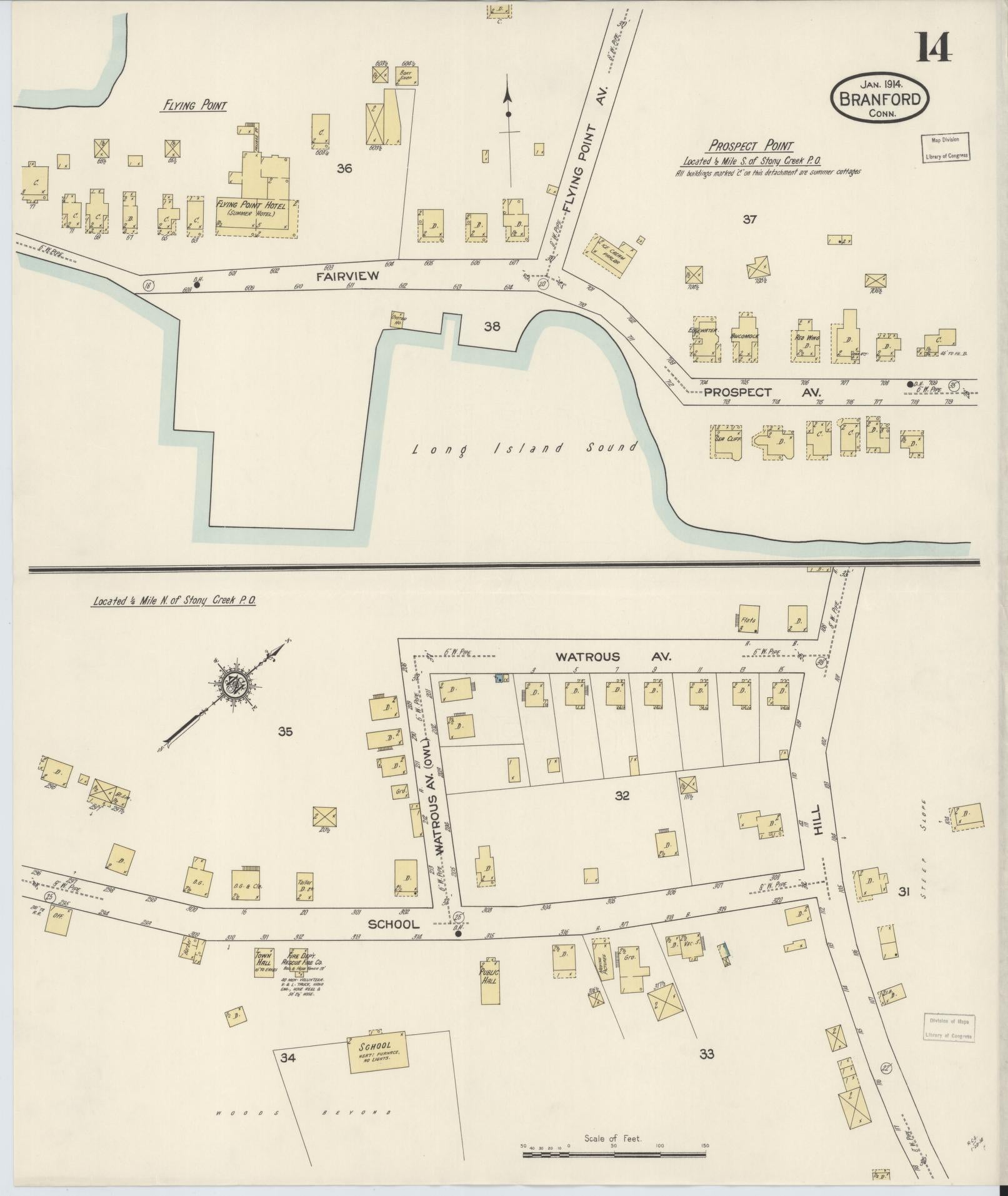 Sanborn Fire Insurance Map from Branford, New Haven County, Connecticut (1914), Sheet #0014 - Complete Map Set gallery image, historic Sanborn map, vintage wall art, Connecticut Connecticut