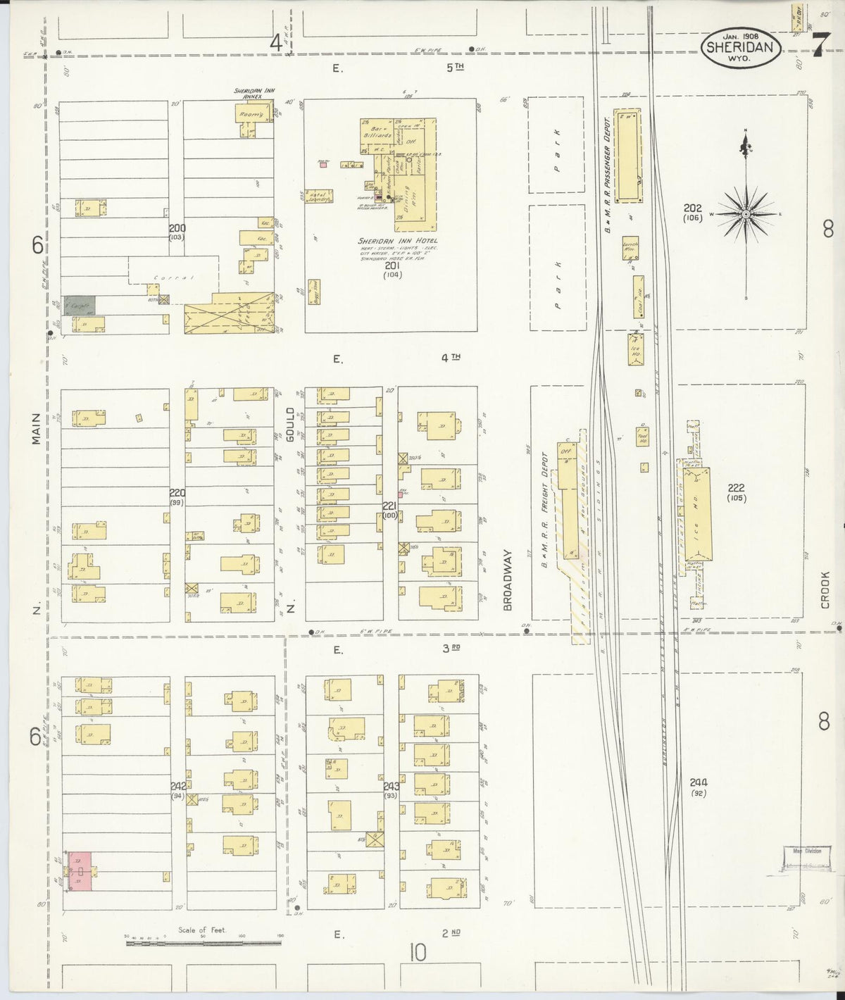 Sanborn Fire Insurance Map from Sheridan, Sheridan County, Wyoming (1908), Sheet #0007 - Historic Sanborn Fire Insurance Map Print, vintage old map wall art, antique decor, genealogy gift, Wyoming Wyoming map