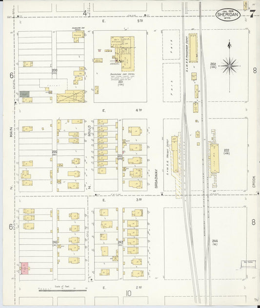 Sanborn Fire Insurance Map from Sheridan, Sheridan County, Wyoming (1908), Sheet #0007 - Historic Sanborn Fire Insurance Map Print, vintage old map wall art, antique decor, genealogy gift, Wyoming Wyoming map