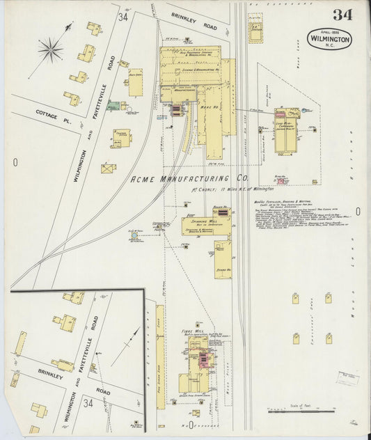 Sanborn Fire Insurance Map from Wilmington, New Hanover County, North Carolina (1898), Sheet #0034 - Historic Sanborn Fire Insurance Map Print, vintage old map wall art, antique decor, genealogy gift, North Carolina North Carolina map