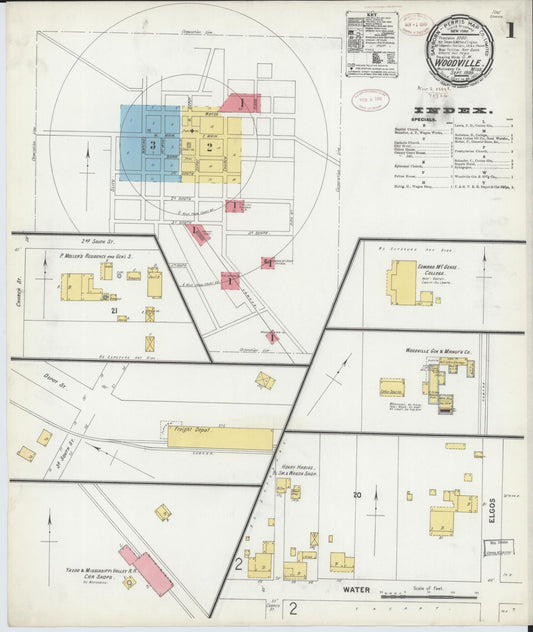 Sanborn Fire Insurance Map from Woodville, Wilkinson County, Mississippi (1899), Sheet #0001 - Complete Map Set gallery image, historic Sanborn map, vintage wall art, Mississippi Mississippi