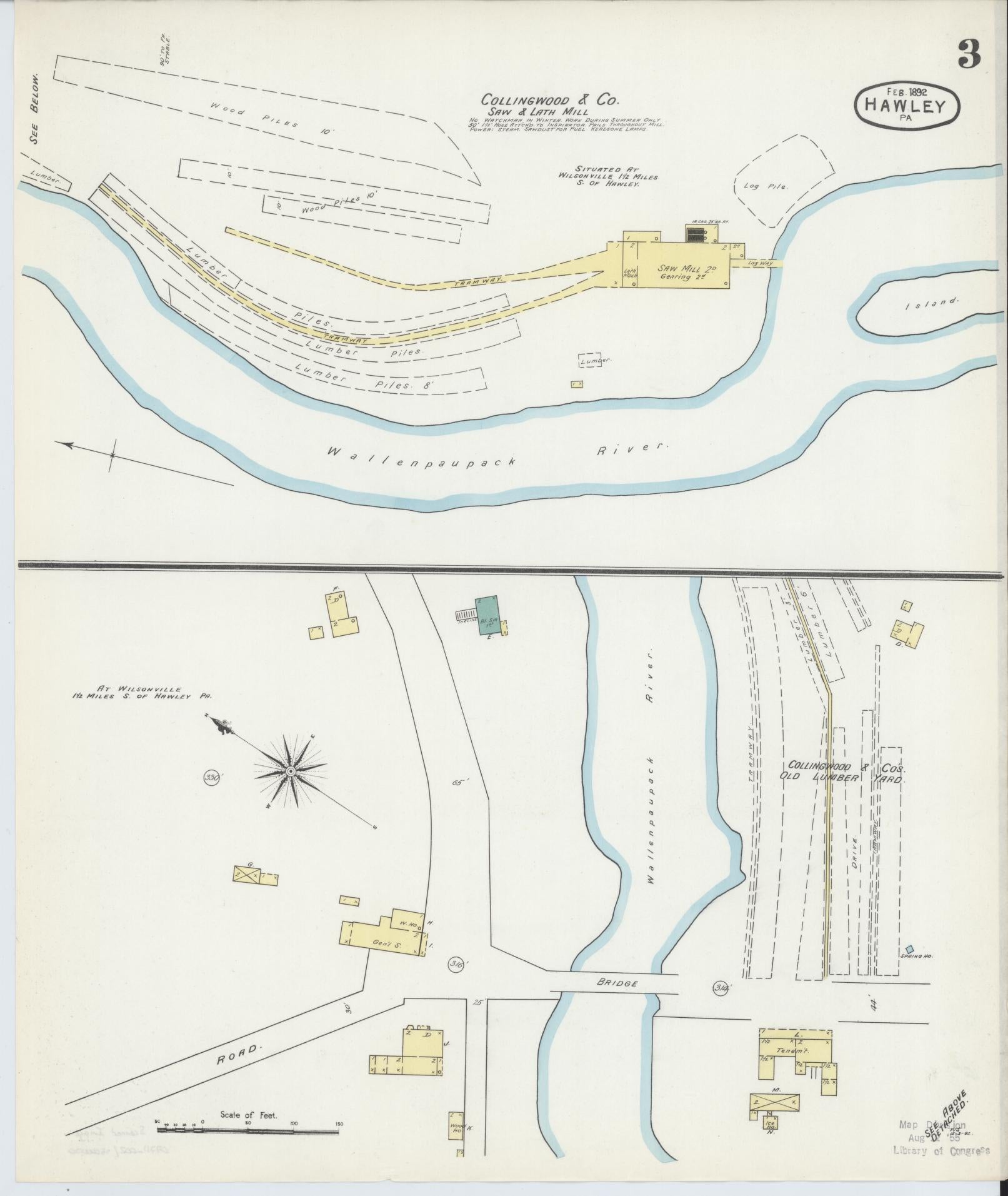 Sanborn Fire Insurance Map from Hawley, Wayne County, Pennsylvania (1892), Sheet #0003 - Complete Map Set gallery image, historic Sanborn map, vintage wall art, Pennsylvania Pennsylvania