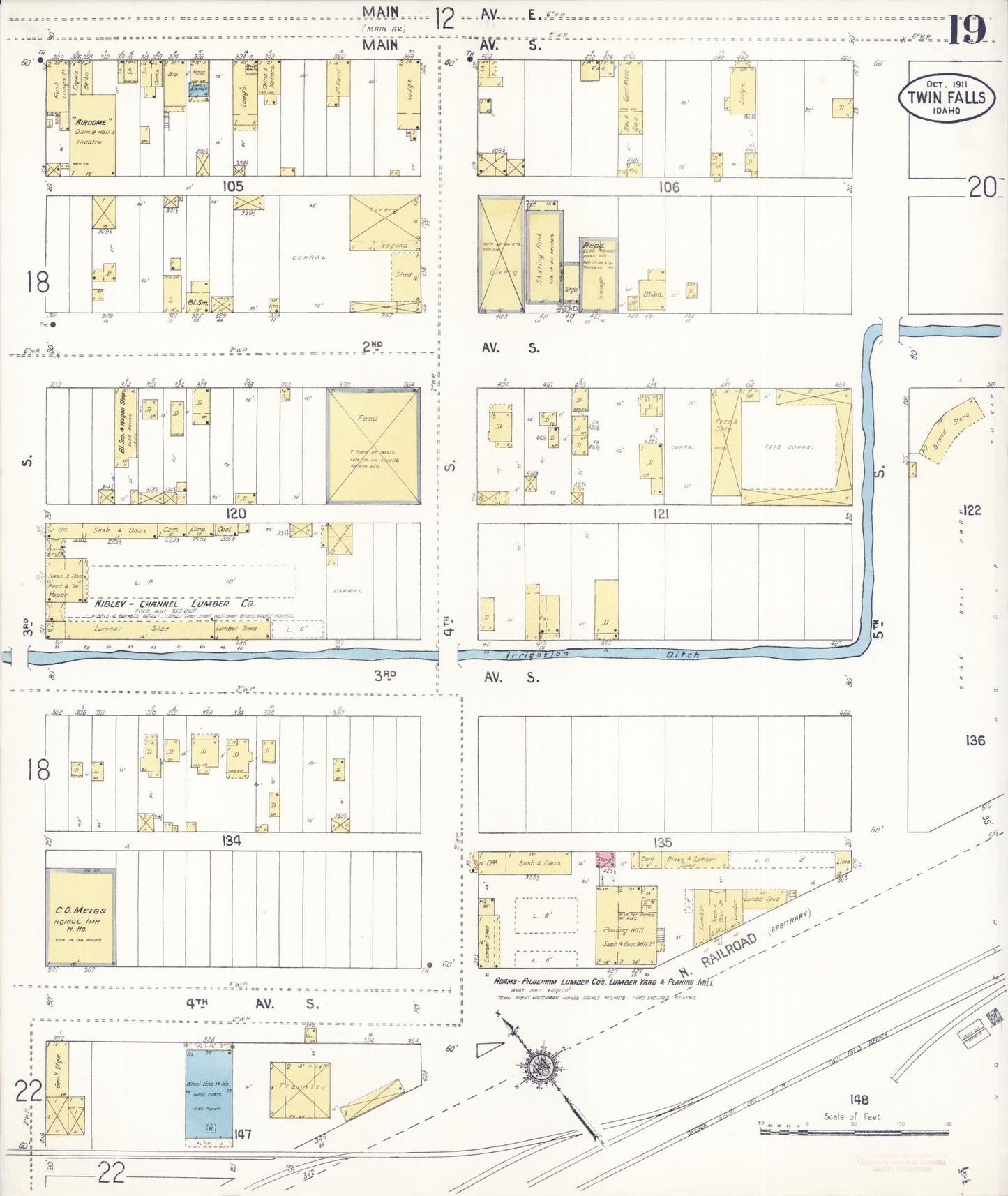 Sanborn Fire Insurance Map from Twin Falls, Twin Falls County, Idaho (1911), Sheet #0019 - Historic Sanborn Fire Insurance Map Print, vintage old map wall art, antique decor, genealogy gift, Falls Idaho map