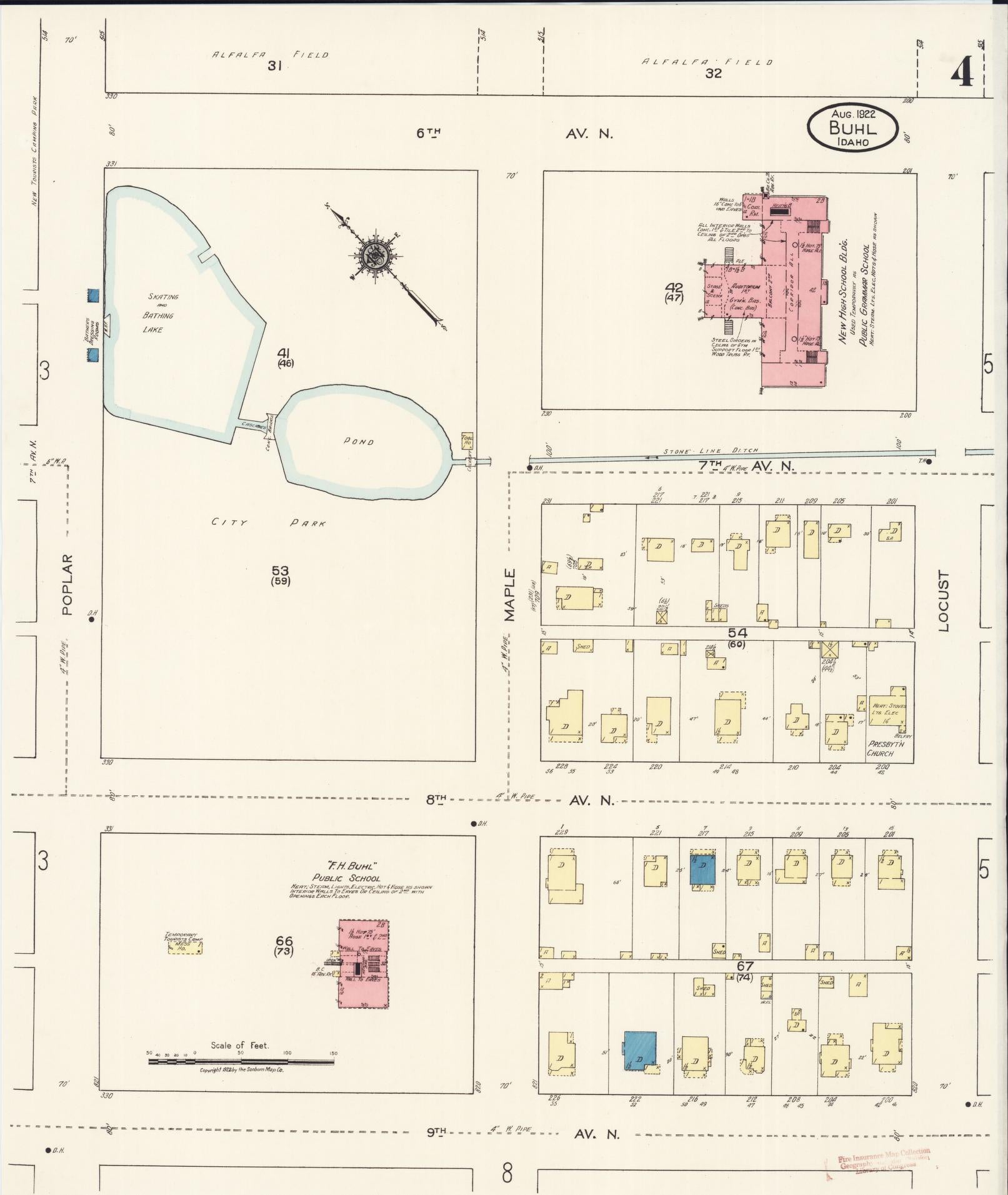 Sanborn Fire Insurance Map from Buhl, Twin Falls County, Idaho (1922), Sheet #0004 - Historic Sanborn Fire Insurance Map Print, vintage old map wall art, antique decor, genealogy gift, Falls Idaho map
