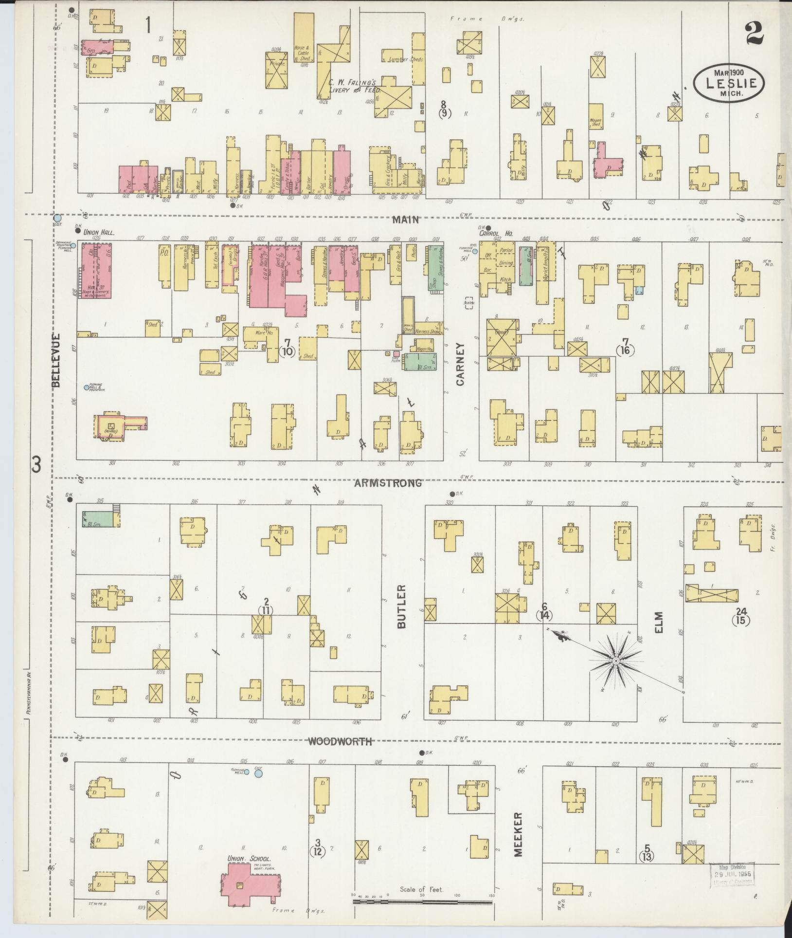 Sanborn Fire Insurance Map from Leslie, Ingham County, Michigan (1900), Sheet #0002 - Historic Sanborn Fire Insurance Map Print, vintage old map wall art, antique decor, genealogy gift, Michigan Michigan map