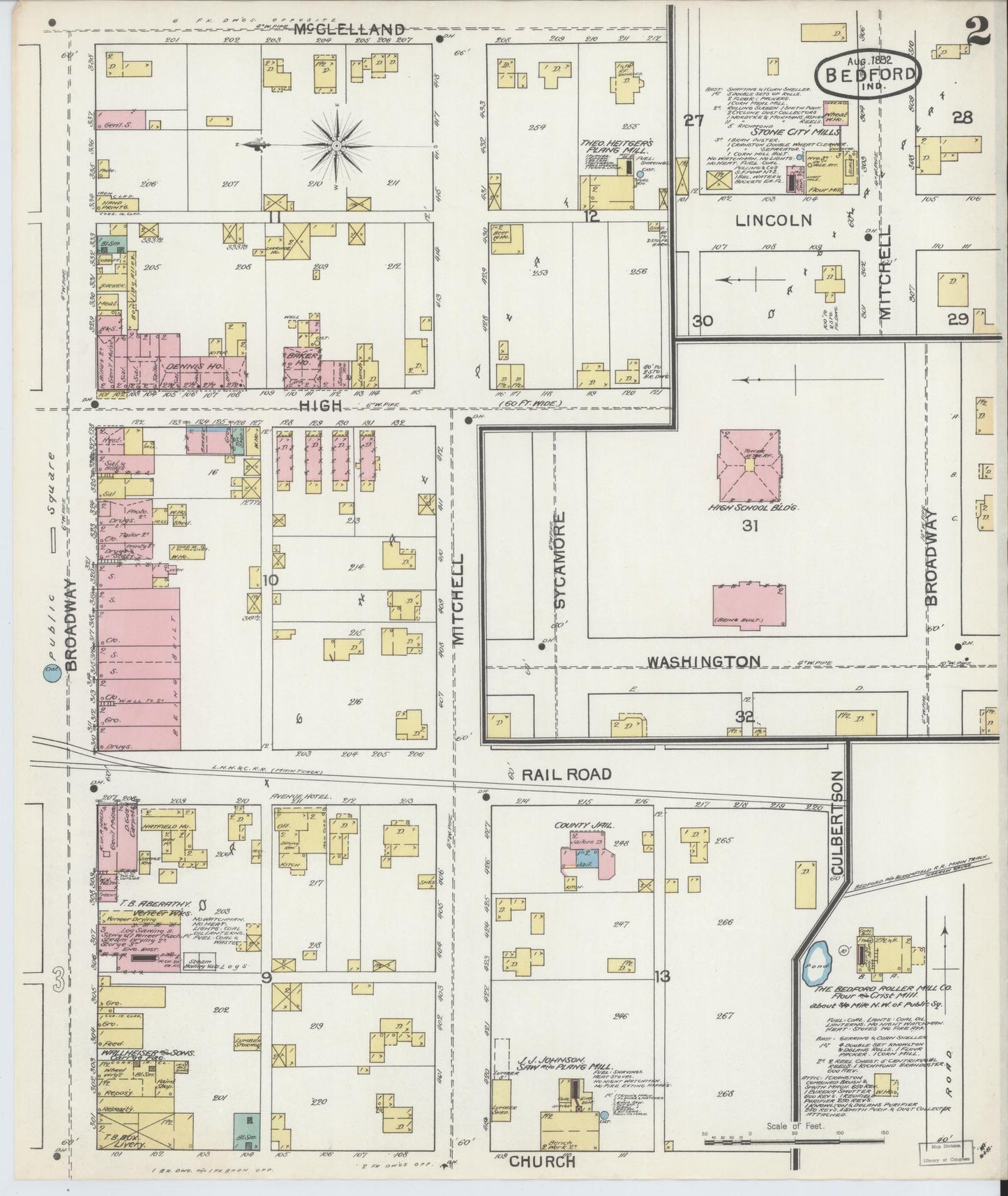 Sanborn Fire Insurance Map from Bedford, Lawrence County, Indiana (1892), Sheet #0002 - Complete Map Set gallery image, historic Sanborn map, vintage wall art, Indiana Indiana