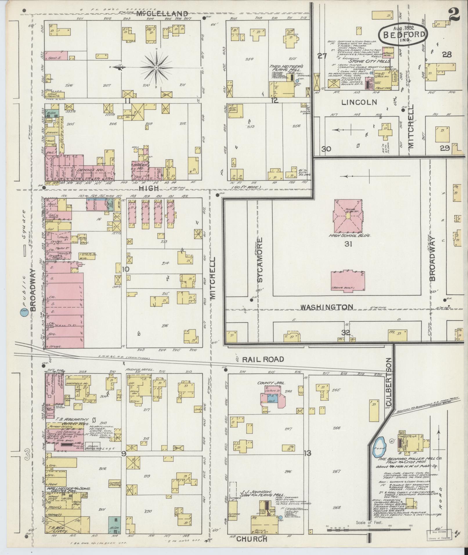 Sanborn Fire Insurance Map from Bedford, Lawrence County, Indiana (1892), Sheet #0002 - Complete Map Set gallery image, historic Sanborn map, vintage wall art, Indiana Indiana