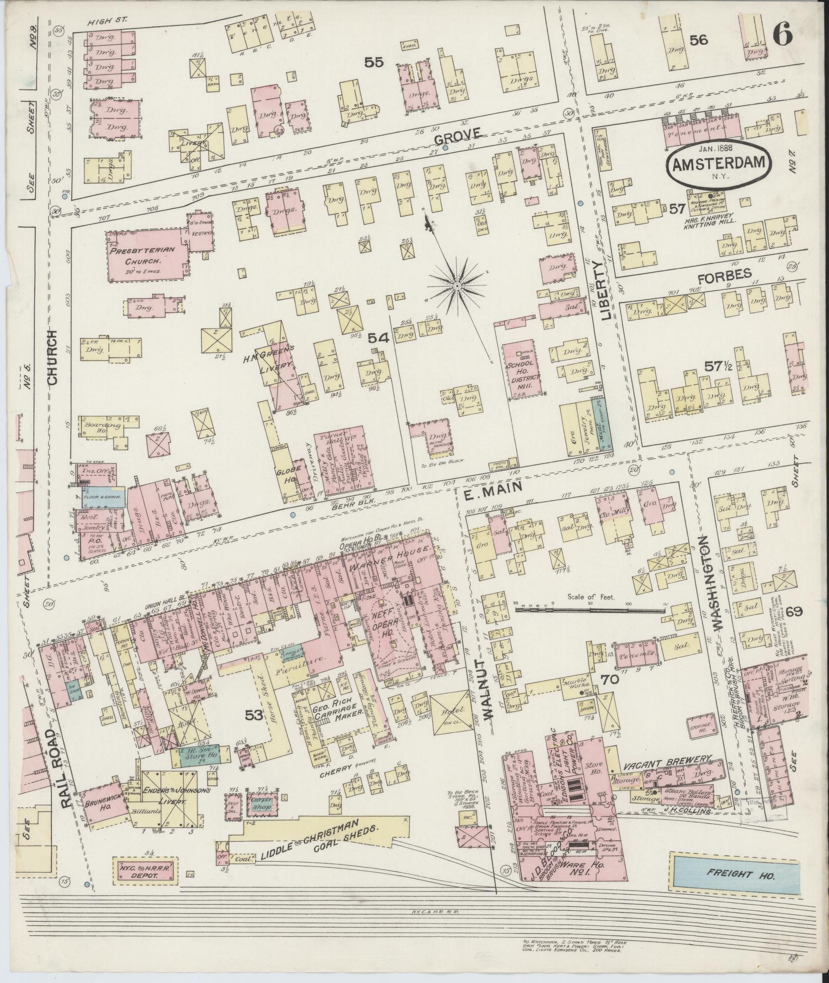 Sanborn Fire Insurance Map from Amsterdam, Montgomery County, New York (1888), Sheet #0006 - Complete Map Set gallery image, historic Sanborn map, vintage wall art, New York New York