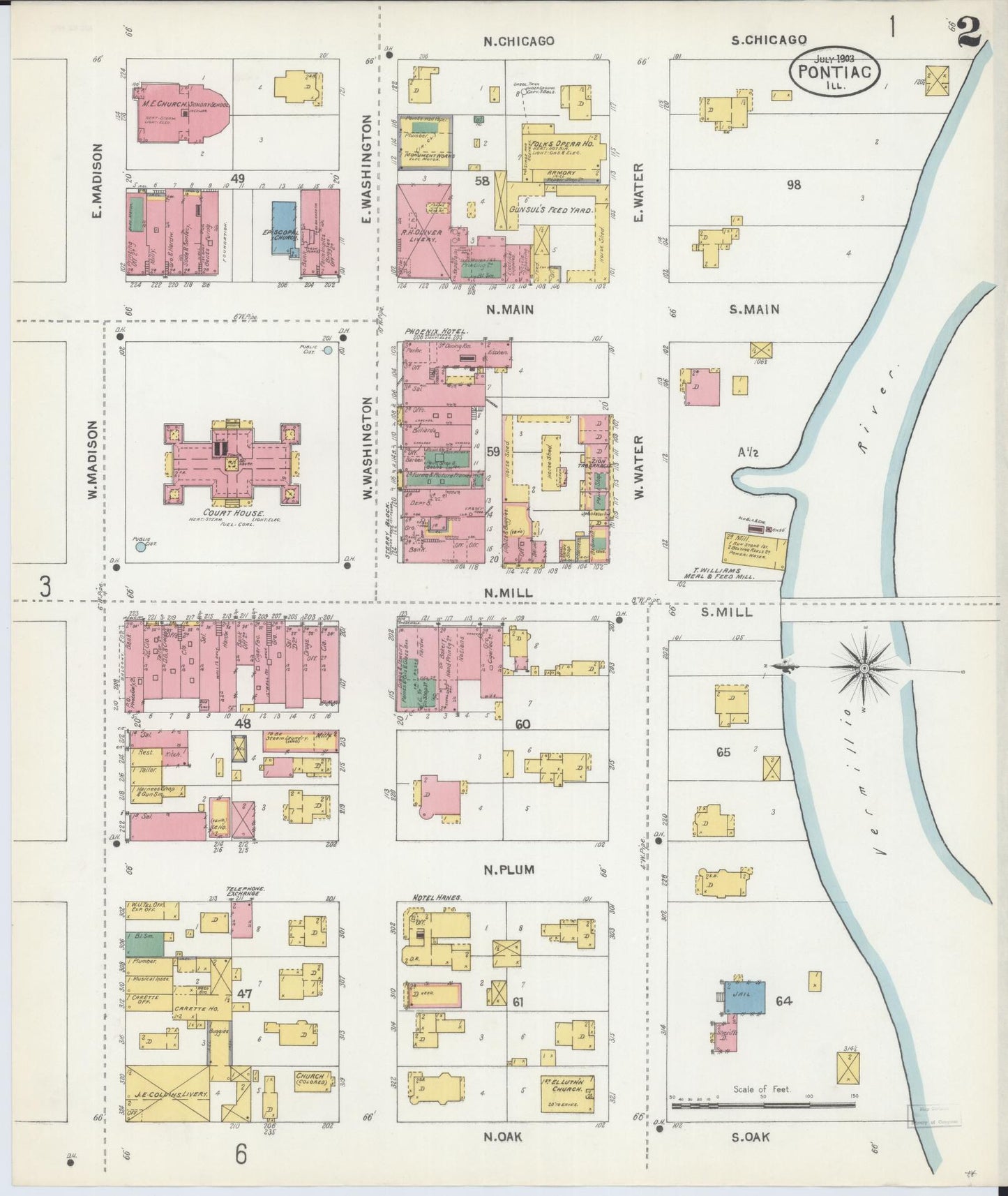 Sanborn Fire Insurance Map from Pontiac, Livingston County, Illinois (1903), Sheet #0002 - Complete Map Set gallery image, historic Sanborn map, vintage wall art, Illinois Illinois