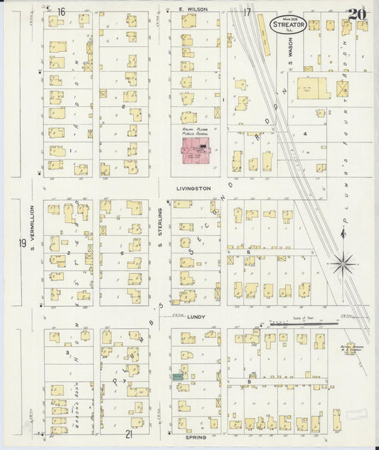 Sanborn Fire Insurance Map from Streator, La Salle County, Illinois (1909), Sheet #0020 - Historic Sanborn Fire Insurance Map Print, vintage old map wall art, antique decor, genealogy gift, Illinois Illinois map