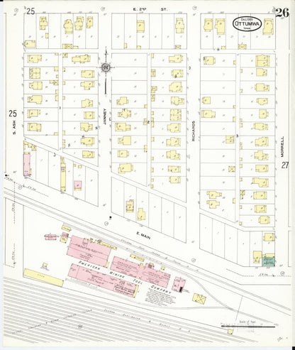 Sanborn Fire Insurance Map from Ottumwa, Wapello County, Iowa (1909), Sheet #0026 - Historic Sanborn Fire Insurance Map Print, vintage old map wall art