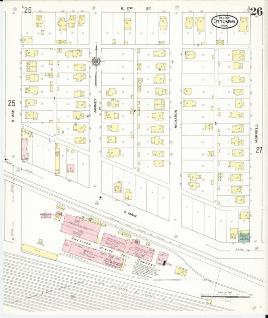 Sanborn Fire Insurance Map from Ottumwa, Wapello County, Iowa (1909), Sheet #0026 - Historic Sanborn Fire Insurance Map Print, vintage old map wall art