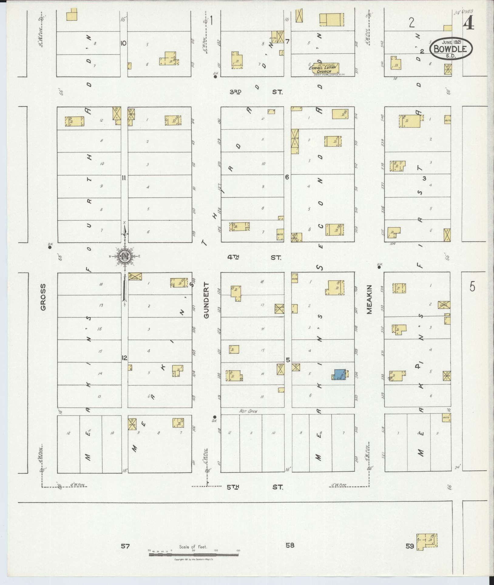 Sanborn Fire Insurance Map from Bowdle, Edmunds County, South Dakota (1939), Sheet #0004 - Complete Map Set gallery image, historic Sanborn map, vintage wall art, South Dakota South Dakota
