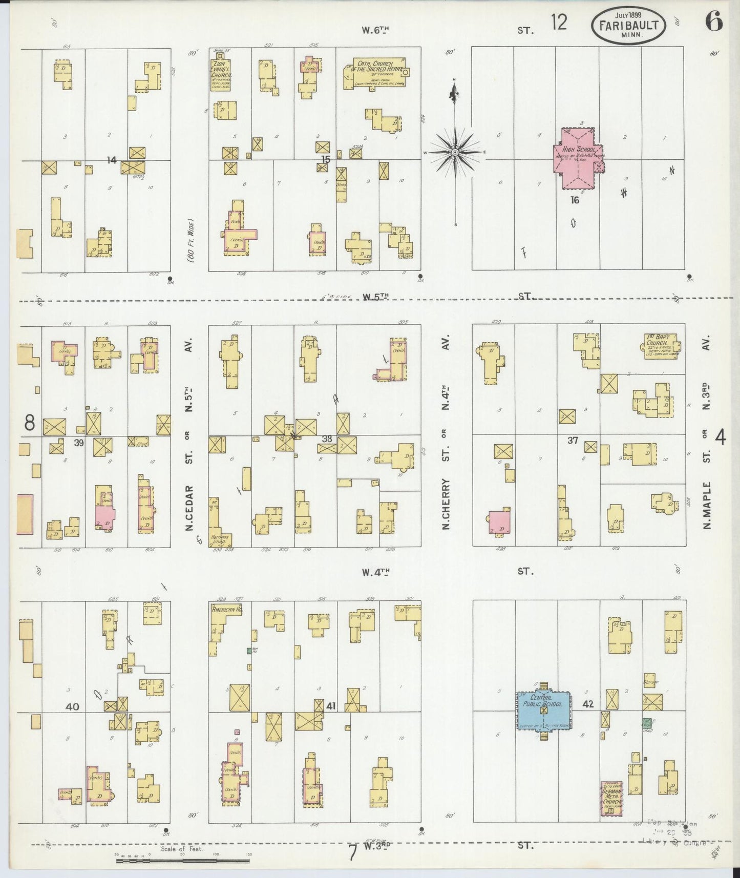 Sanborn Fire Insurance Map from Faribault, Rice County, Minnesota (1899), Sheet #0006 - Historic Sanborn Fire Insurance Map Print, vintage old map wall art, antique decor, genealogy gift, Minnesota Minnesota map