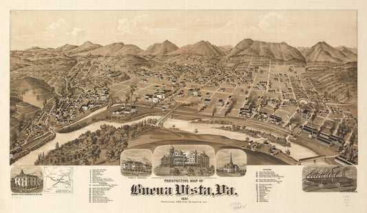 Perspective map of Buena Vista, Va. 1891. (1891) – Historic Bird’s-Eye View Panorama Print
