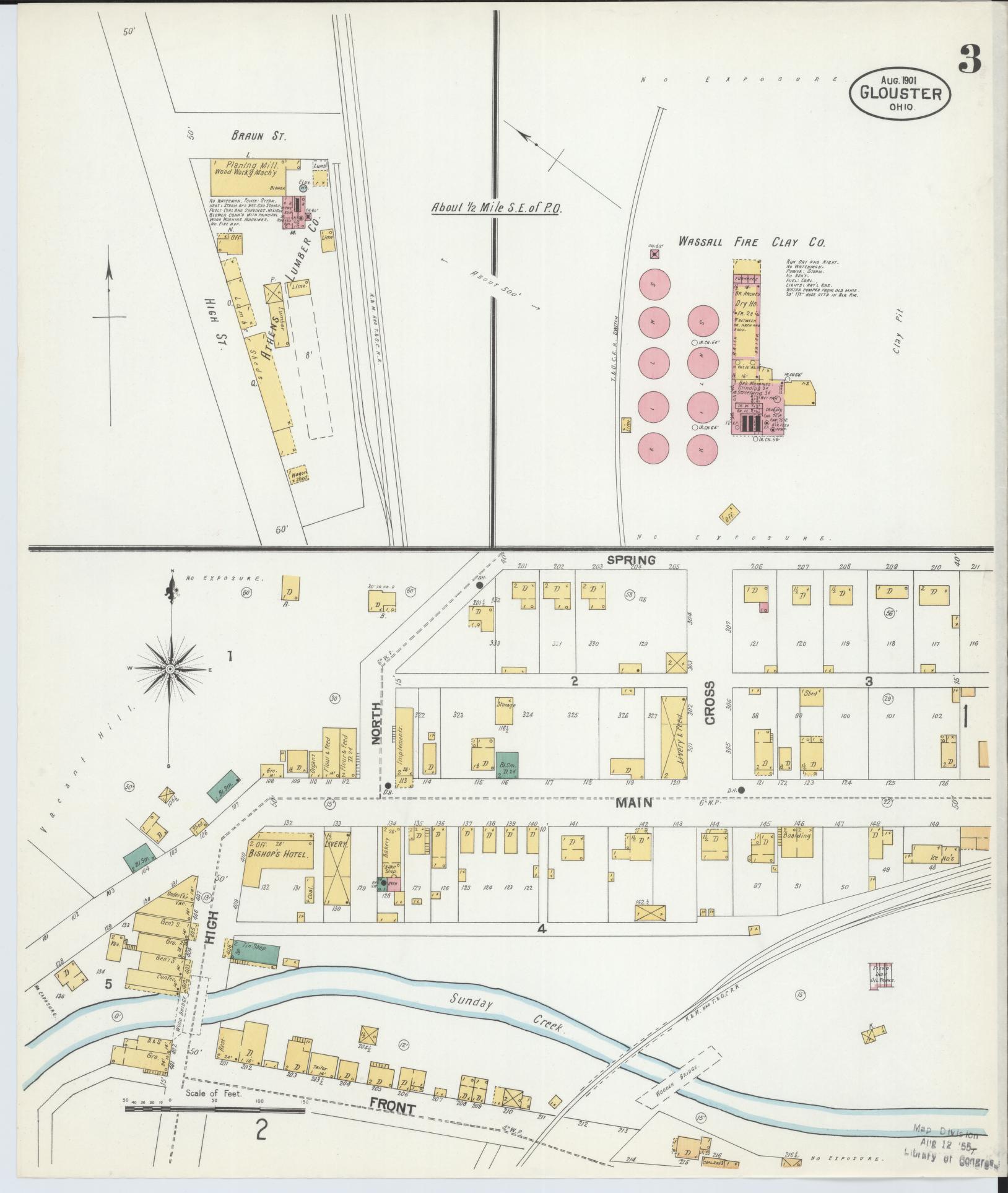 Sanborn Fire Insurance Map from Glouster, Athens County, Ohio (1901), Sheet #0003 - Complete Map Set gallery image, historic Sanborn map, vintage wall art, Ohio Ohio