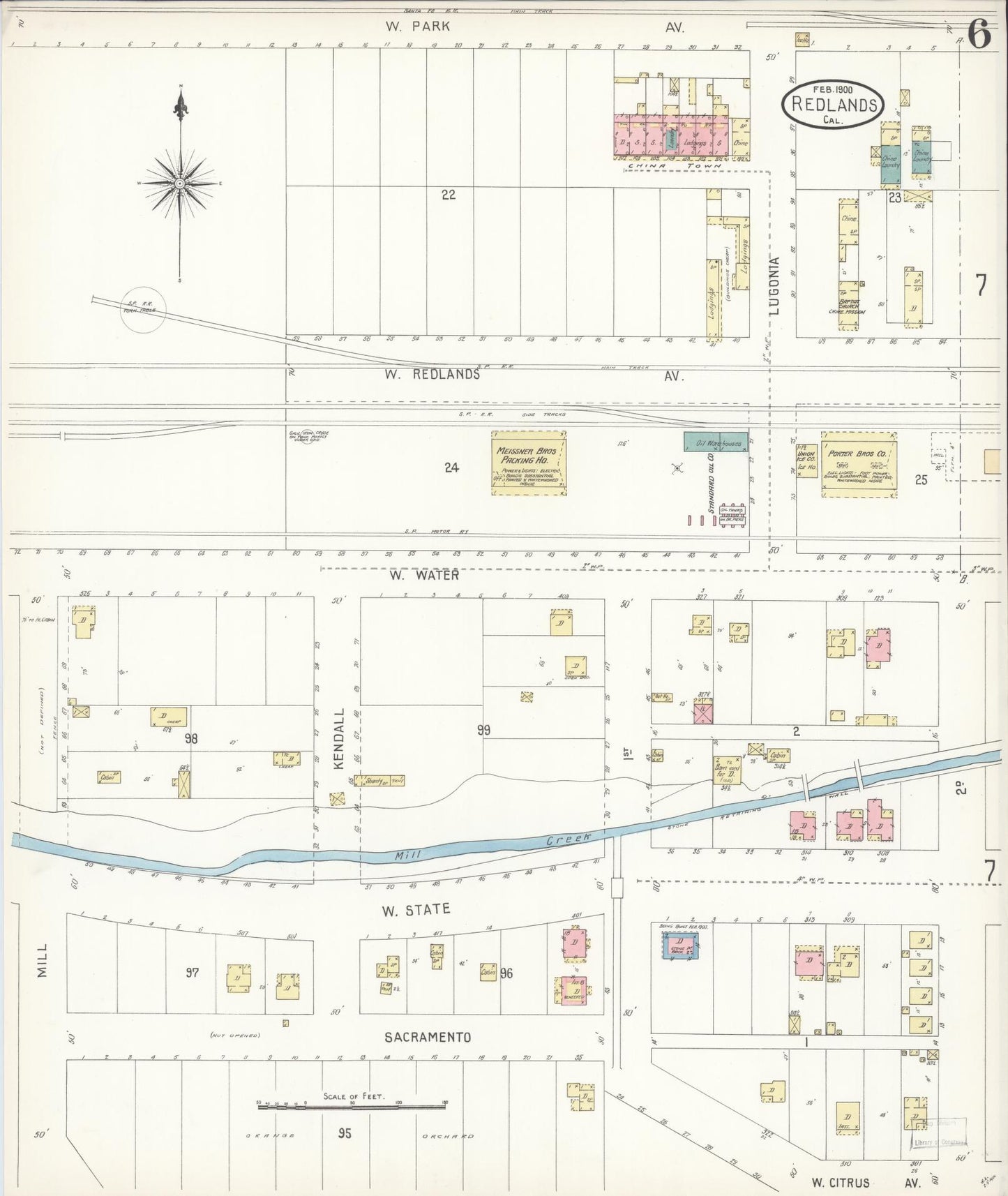 Sanborn Fire Insurance Map from Redlands, San Bernardino County, California (1900), Sheet #0006 - Complete Map Set gallery image, historic Sanborn map, vintage wall art, California California