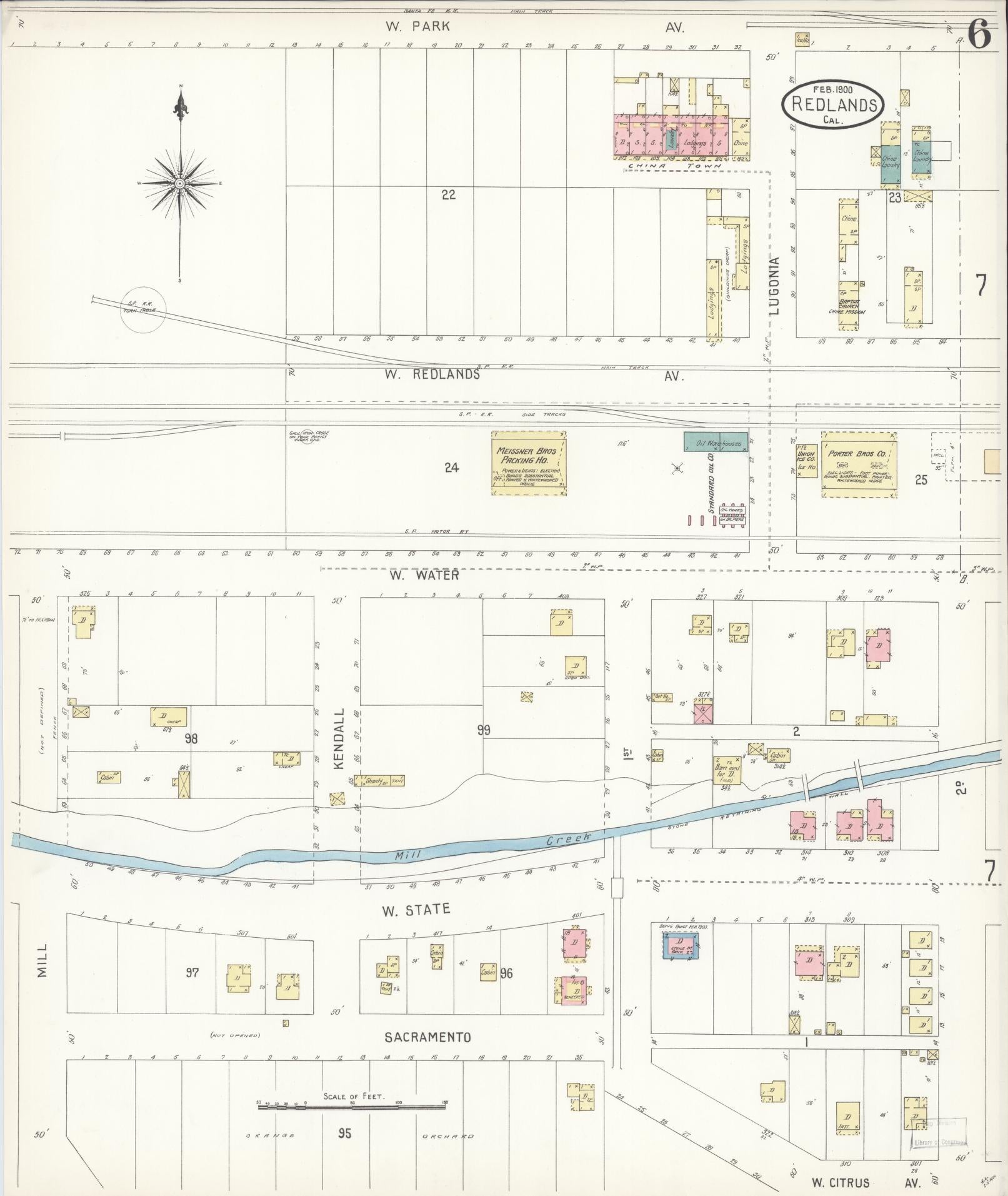 Sanborn Fire Insurance Map from Redlands, San Bernardino County, California (1900), Sheet #0006 - Complete Map Set gallery image, historic Sanborn map, vintage wall art, California California