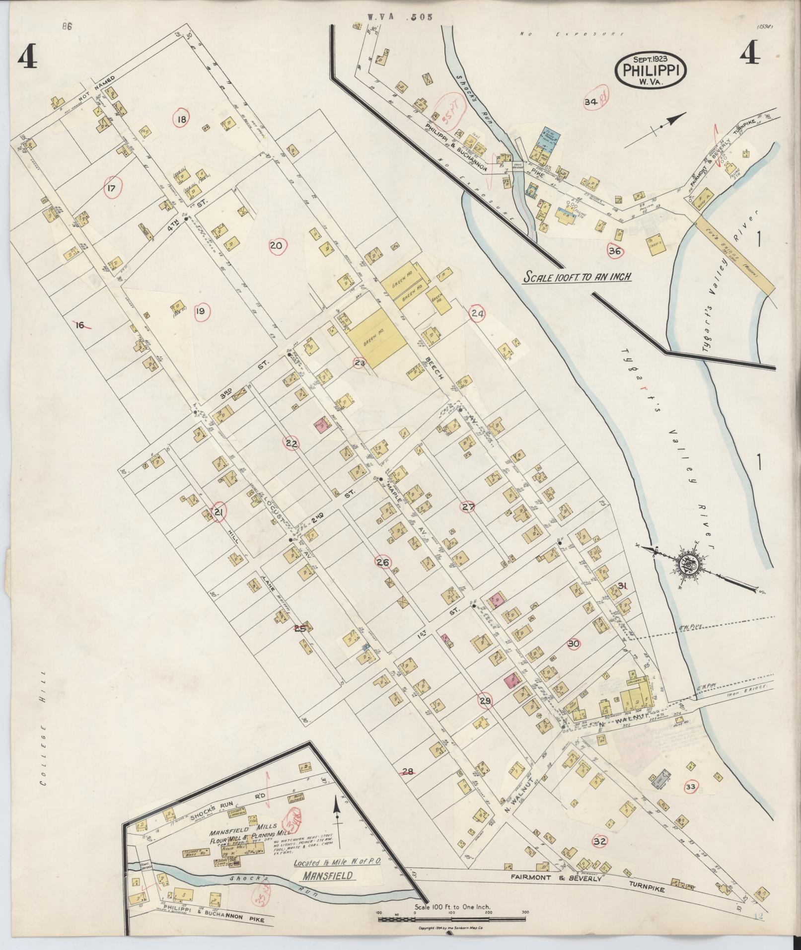 Sanborn Fire Insurance Map from Philippi, Barbour County, West Virginia (1944), Sheet #0004 - Historic Sanborn Fire Insurance Map Print, vintage old map wall art, antique decor, genealogy gift, West Virginia West Virginia map