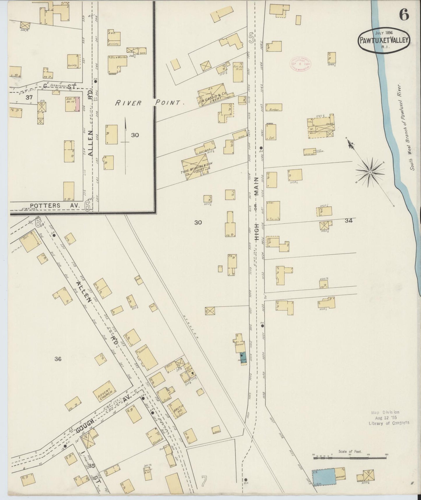 Sanborn Fire Insurance Map from Pawtuxet Valley, Kent and Providence Counties, Rhode Island (1894), Sheet #0006 - Historic Sanborn Fire Insurance Map Print, vintage old map wall art, antique decor, genealogy gift, Washington Washington map