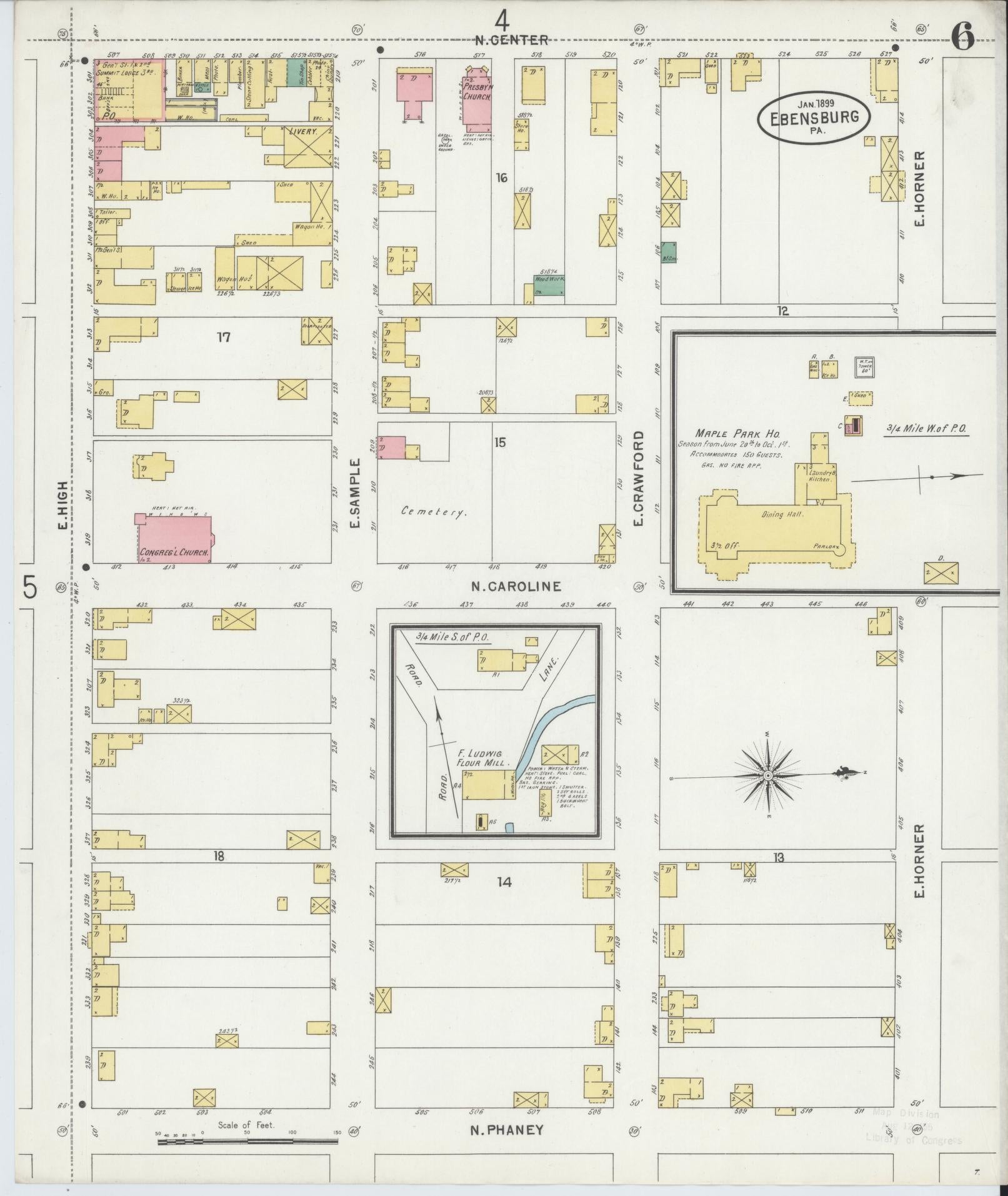 Sanborn Fire Insurance Map from Ebensburg, Cambria County, Pennsylvania (1899), Sheet #0006 - Historic Sanborn Fire Insurance Map Print, vintage old map wall art, antique decor, genealogy gift, Pennsylvania Pennsylvania map