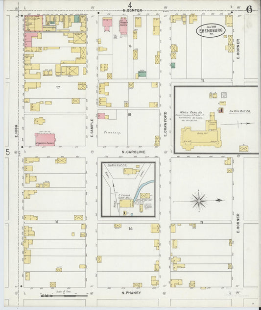 Sanborn Fire Insurance Map from Ebensburg, Cambria County, Pennsylvania (1899), Sheet #0006 - Historic Sanborn Fire Insurance Map Print, vintage old map wall art, antique decor, genealogy gift, Pennsylvania Pennsylvania map