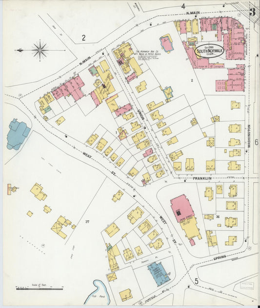 Sanborn Fire Insurance Map from South Norwalk, Fairfield County, Connecticut (1900), Sheet #0003 - Historic Sanborn Fire Insurance Map Print, vintage old map wall art, antique decor, genealogy gift, Connecticut Connecticut map