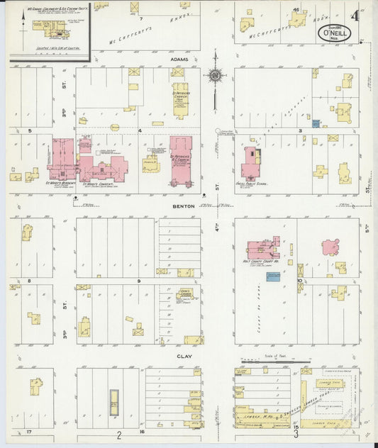 Sanborn Fire Insurance Map from O'Neill, Holt County, Nebraska (1910), Sheet #0004 - Historic Sanborn Fire Insurance Map Print, vintage old map wall art, antique decor, genealogy gift, Nebraska Nebraska map