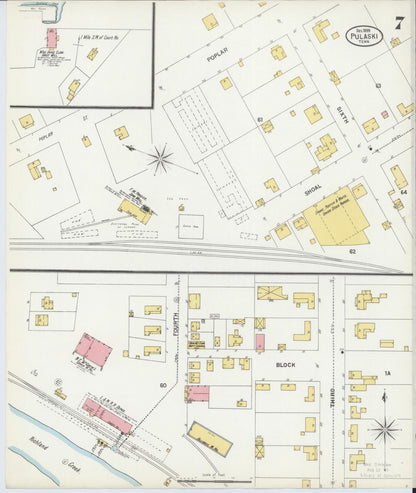 Sanborn Fire Insurance Map from Pulaski, Giles County, Tennessee (1899), Sheet #0007 - Complete Map Set gallery image, historic Sanborn map, vintage wall art, Tennessee Tennessee