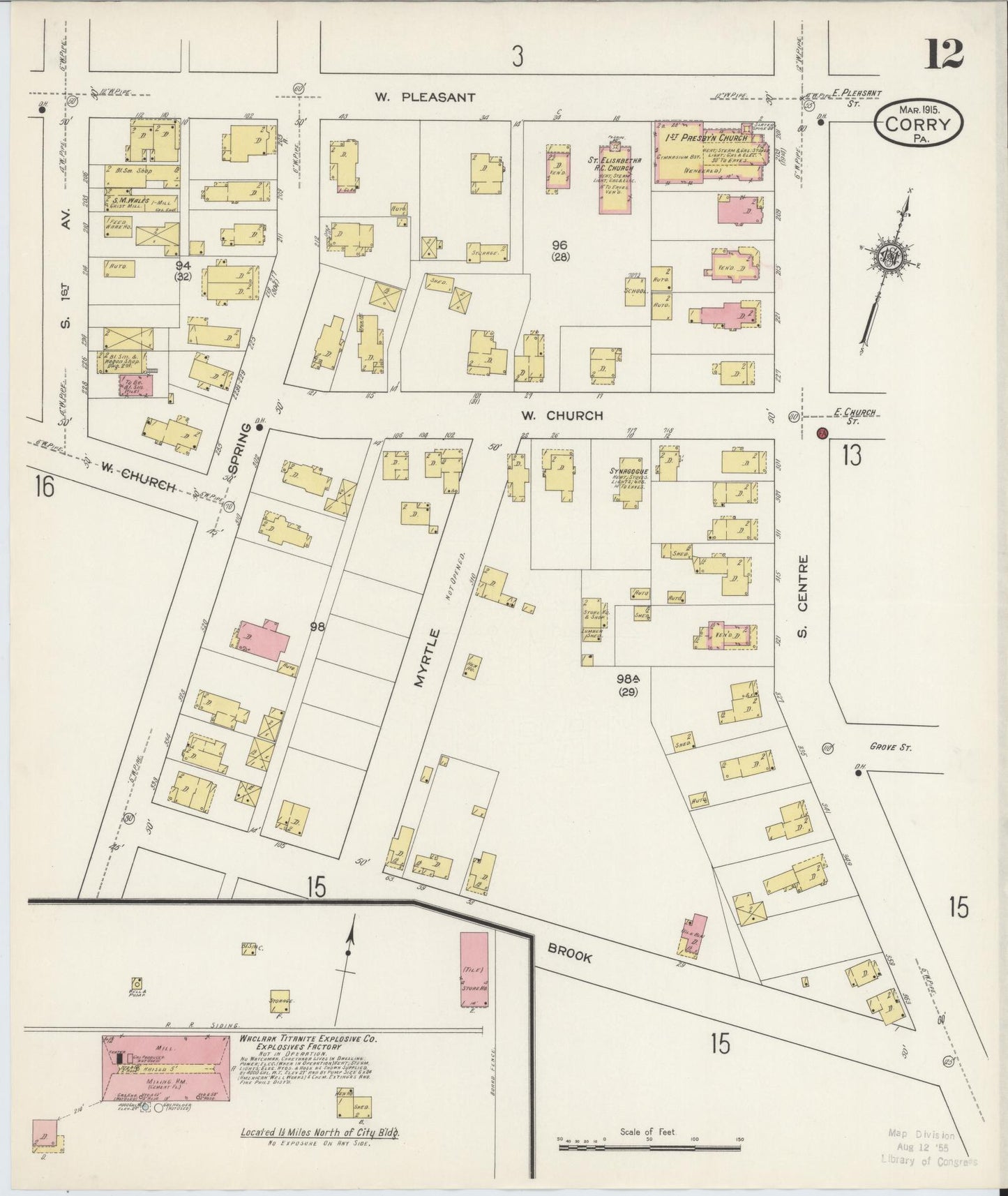 Sanborn Fire Insurance Map from Corry, Erie County, Pennsylvania (1915), Sheet #0012 - Historic Sanborn Fire Insurance Map Print, vintage old map wall art, antique decor, genealogy gift, Pennsylvania Pennsylvania map