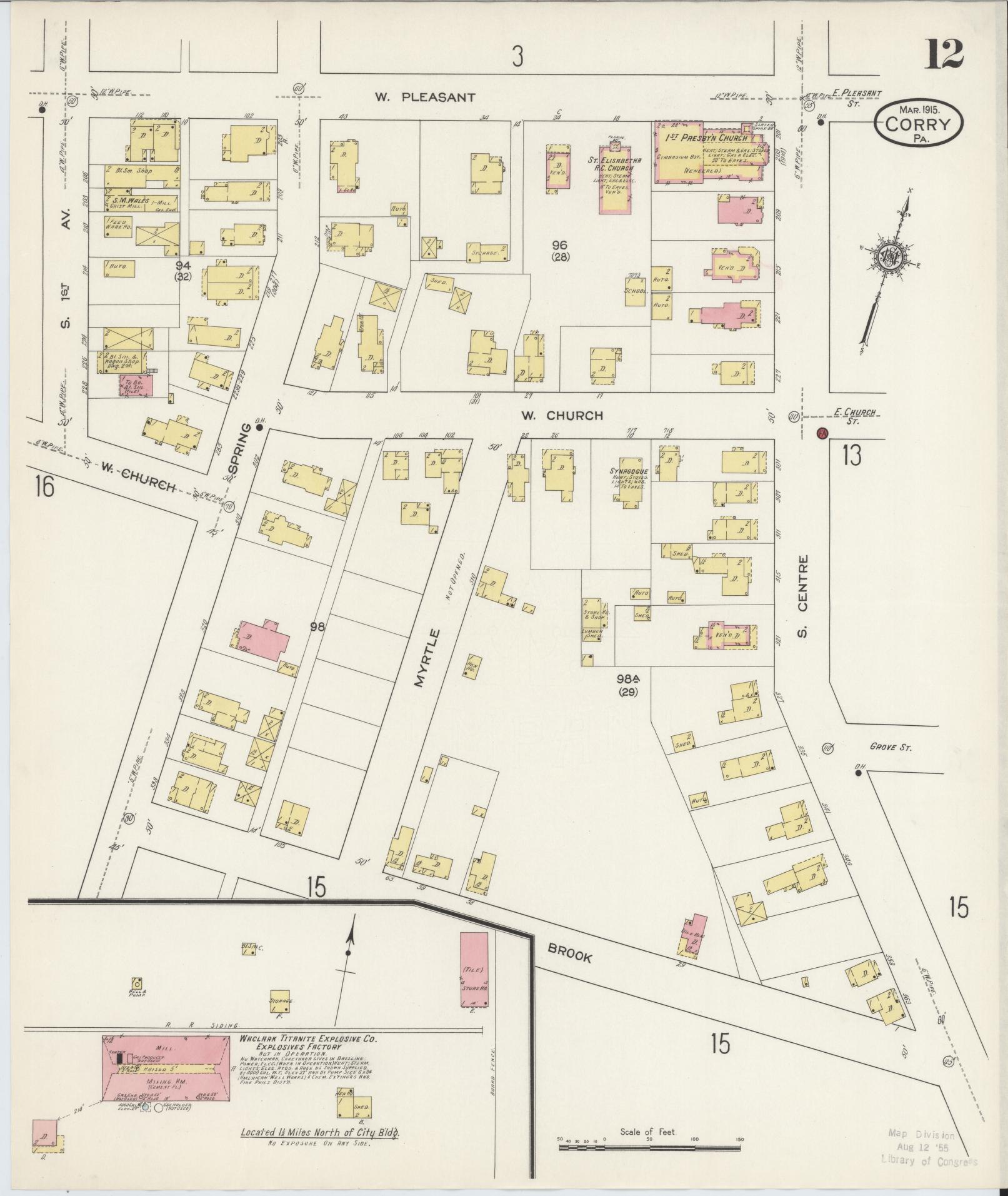 Sanborn Fire Insurance Map from Corry, Erie County, Pennsylvania (1915), Sheet #0012 - Historic Sanborn Fire Insurance Map Print, vintage old map wall art, antique decor, genealogy gift, Pennsylvania Pennsylvania map