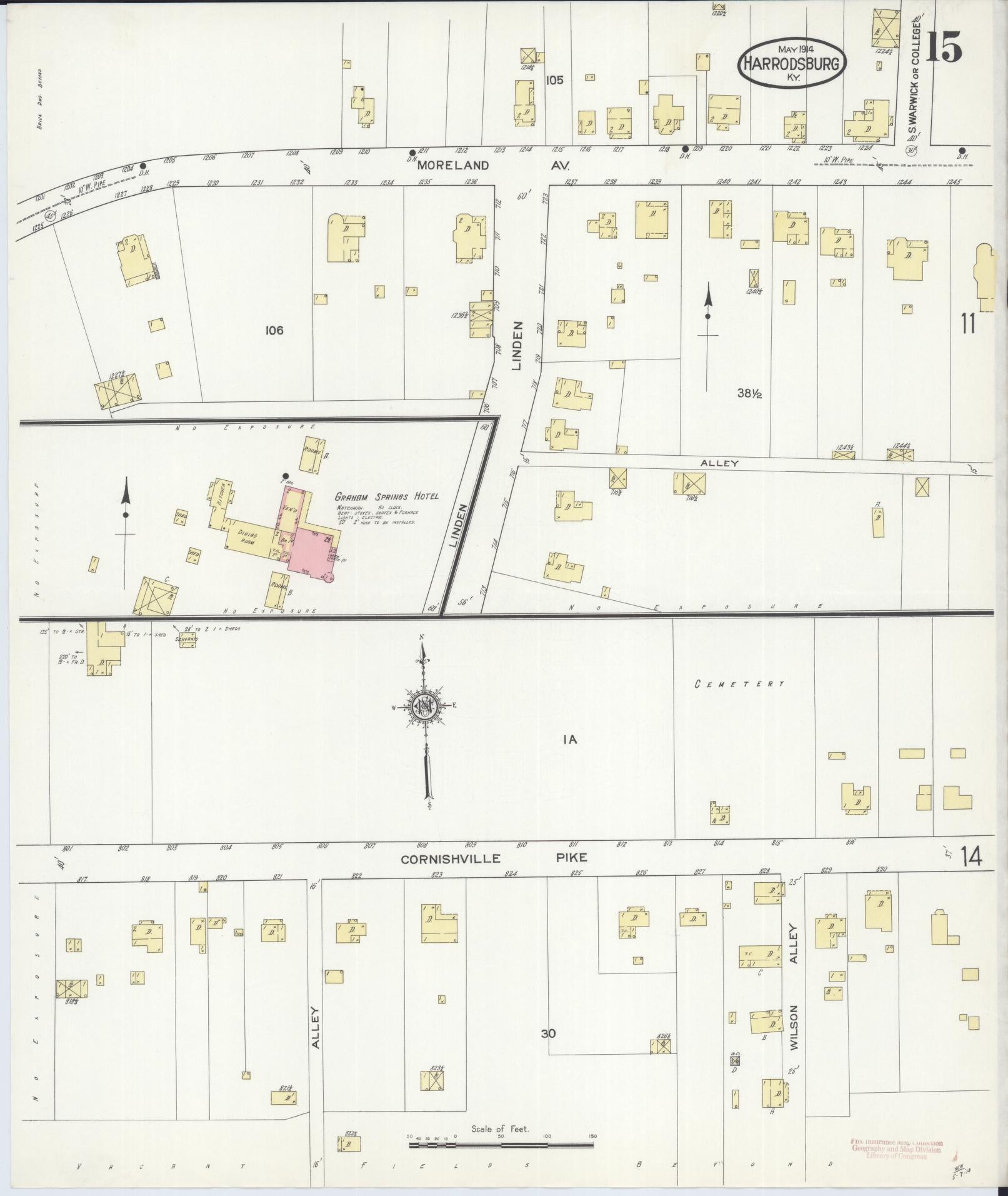 Sanborn Fire Insurance Map from Harrodsburg, Mercer County, Kentucky (1914), Sheet #0015 - Historic Sanborn Fire Insurance Map Print, vintage old map wall art, antique decor, genealogy gift, Kentucky Kentucky map