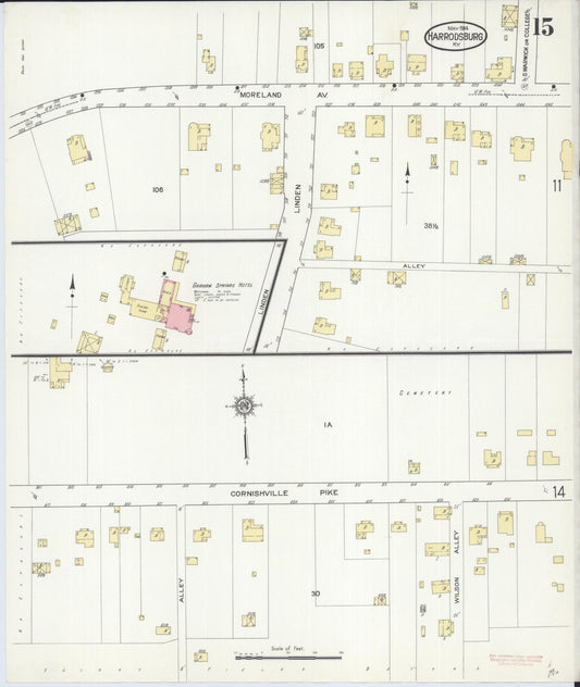 Sanborn Fire Insurance Map from Harrodsburg, Mercer County, Kentucky (1914), Sheet #0015 - Historic Sanborn Fire Insurance Map Print, vintage old map wall art, antique decor, genealogy gift, Kentucky Kentucky map