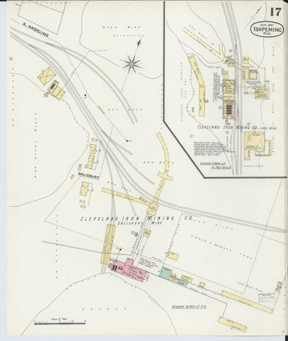 Sanborn Fire Insurance Map from Ishpeming, Marquette County, Michigan (1897), Sheet #0017 - Historic Sanborn Fire Insurance Map Print, vintage old map wall art, antique decor, genealogy gift, Michigan Michigan map