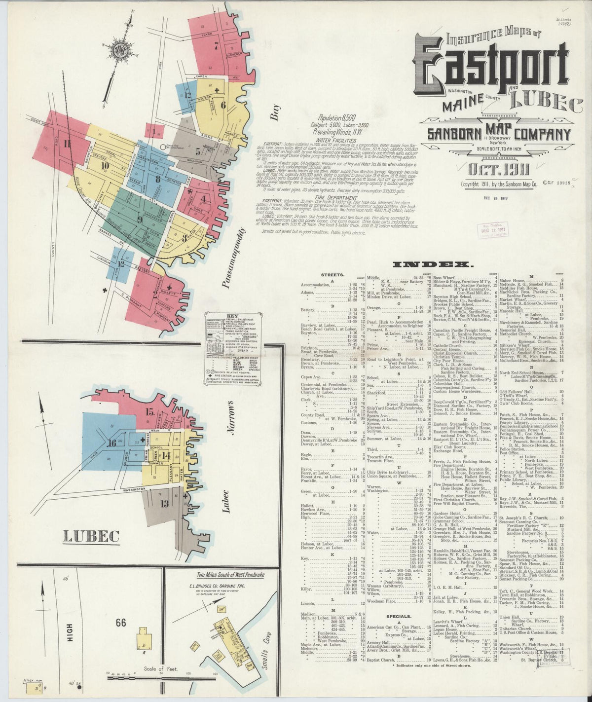 Sanborn Fire Insurance Map from Eastport, Washington County, Maine (1911), Sheet #0001 - Complete Map Set gallery image, historic Sanborn map, vintage wall art, Maine Maine