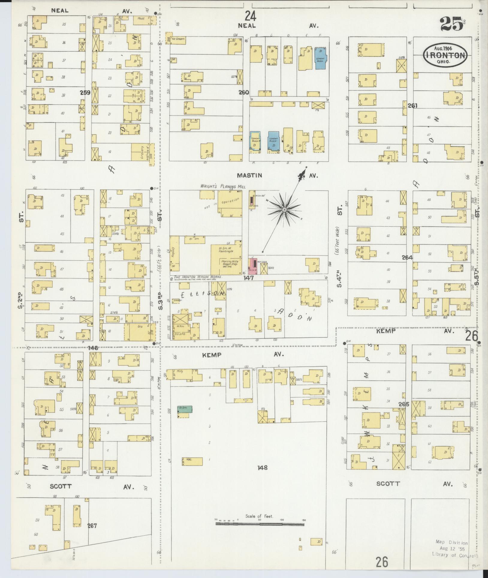 Sanborn Fire Insurance Map from Ironton, Lawrence County, Ohio (1904), Sheet #0025 - Historic Sanborn Fire Insurance Map Print, vintage old map wall art, antique decor, genealogy gift, Ohio Ohio map
