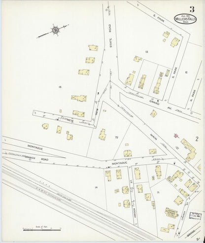 Sanborn Fire Insurance Map from Millers Falls, Franklin County, Massachusetts (1914), Sheet #0003 - Complete Map Set gallery image, historic Sanborn map, vintage wall art, Massachusetts Massachusetts