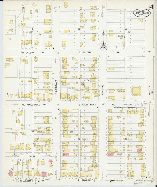 Sanborn Fire Insurance Map from Cripple Creek, Teller County, Colorado (1908), Sheet #0004 - Historic Sanborn Fire Insurance Map Print, vintage old map wall art, antique decor, genealogy gift, Colorado Colorado map